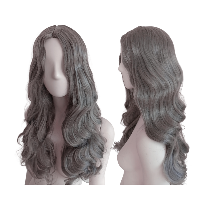 Peruka ciemno szara siwa fale loki gęsta bez grzywki PK041