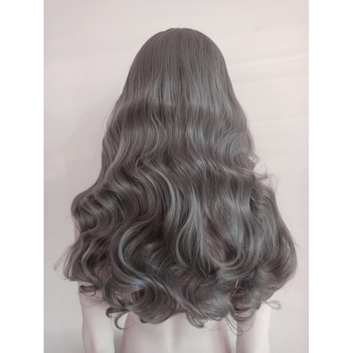Peruka ciemno szara siwa fale loki gęsta bez grzywki PK041
