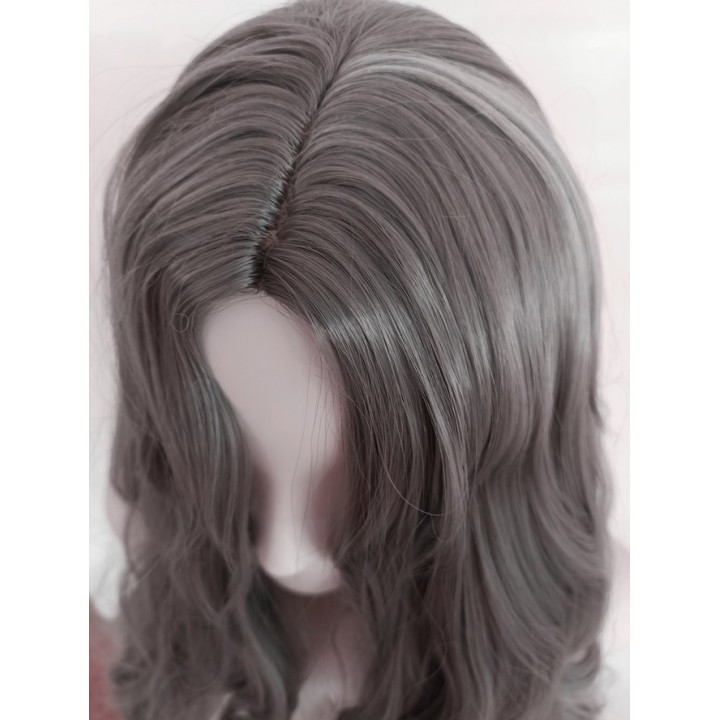 Peruka ciemno szara siwa fale loki gęsta bez grzywki PK041
