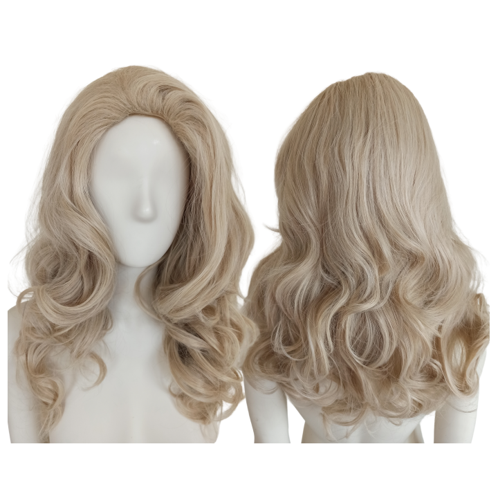 Peruka platynowy jasny blond bez grzywki loki fale draq queen PK040