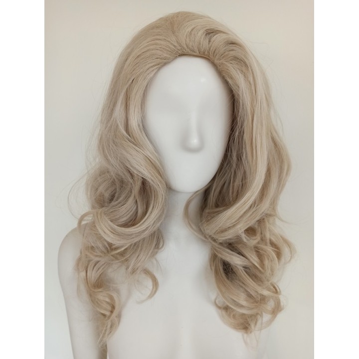 Peruka platynowy jasny blond bez grzywki loki fale draq queen PK040