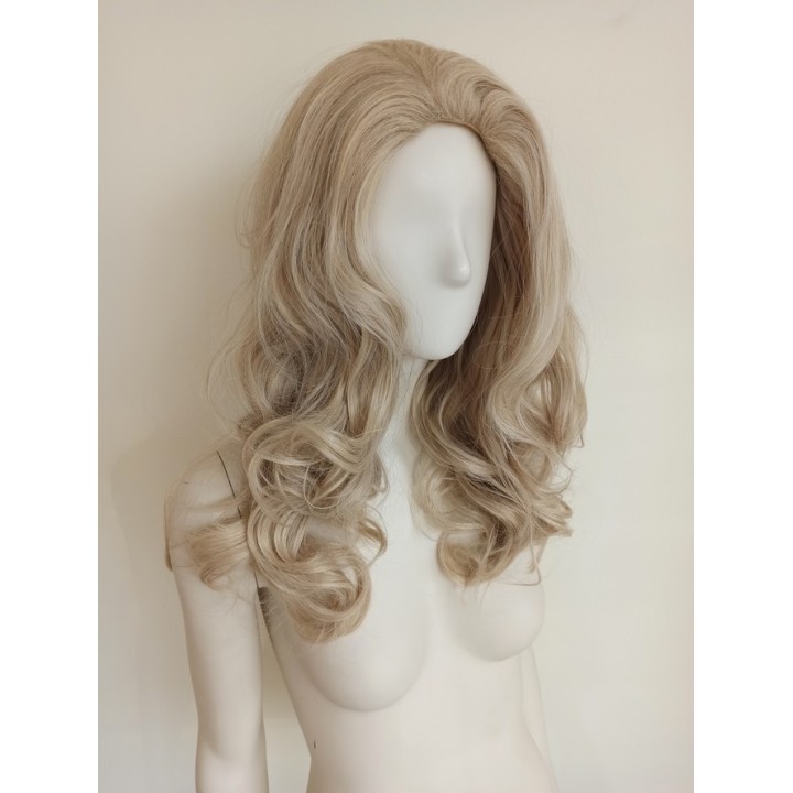 Peruka platynowy jasny blond bez grzywki loki fale draq queen PK040