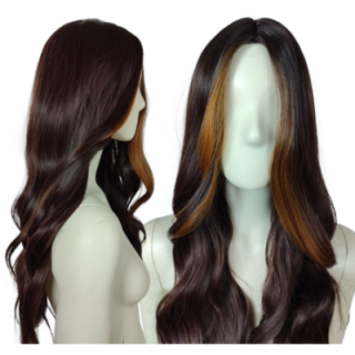 Peruka front blond brązowa bez grzywki fale jasne pasemk PK043