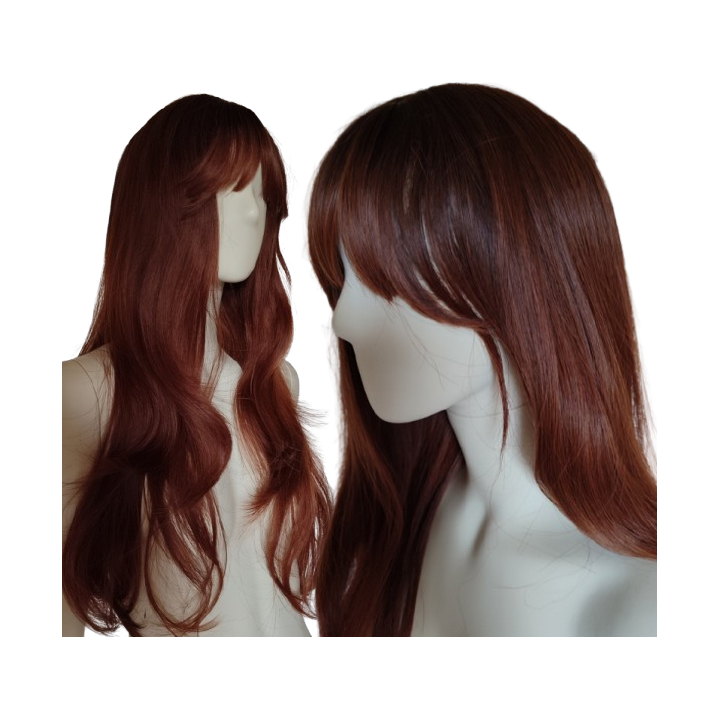 Peruka brązowa ciepły brąz z grzywką ombre kasztanowa PK046