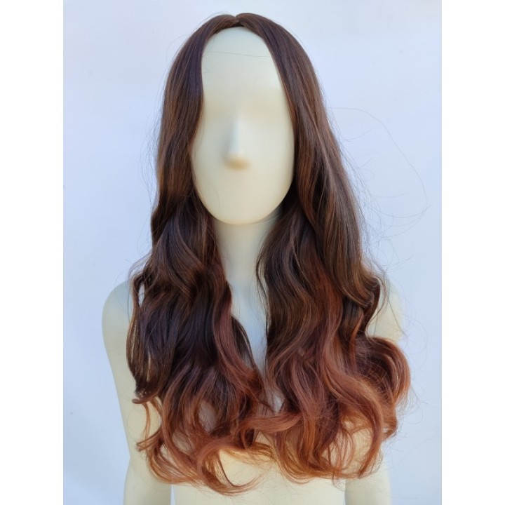 Peruka brązowa loki fale z jaśniejszymi końcówkami PK047