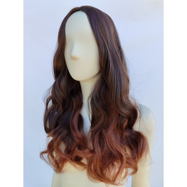 Peruka brązowa loki fale z jaśniejszymi końcówkami PK047