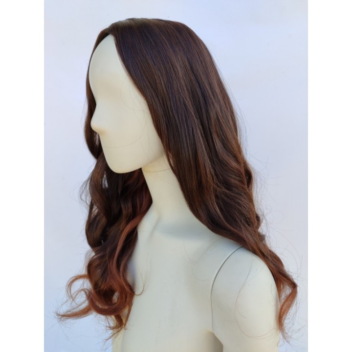 Peruka brązowa loki fale z jaśniejszymi końcówkami PK047