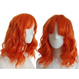 Peruka do ramion fale pomarańczowa ruda z grzywką PK070