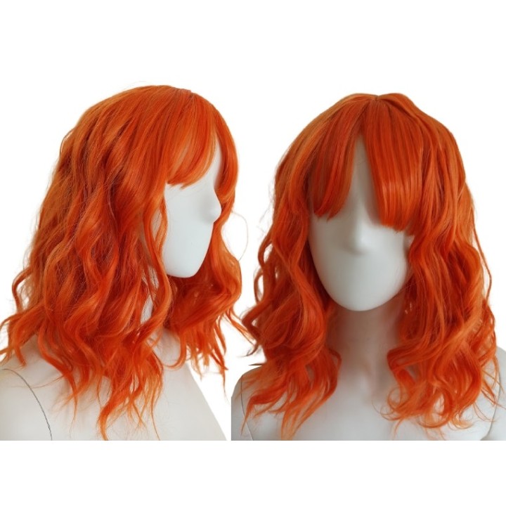 Peruka do ramion fale pomarańczowa ruda z grzywką PK070