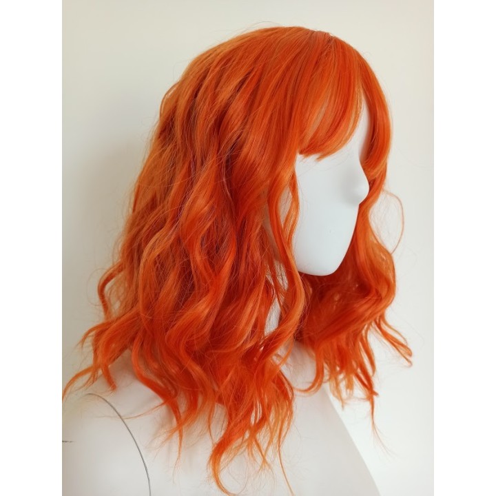 Peruka do ramion fale pomarańczowa ruda z grzywką PK070