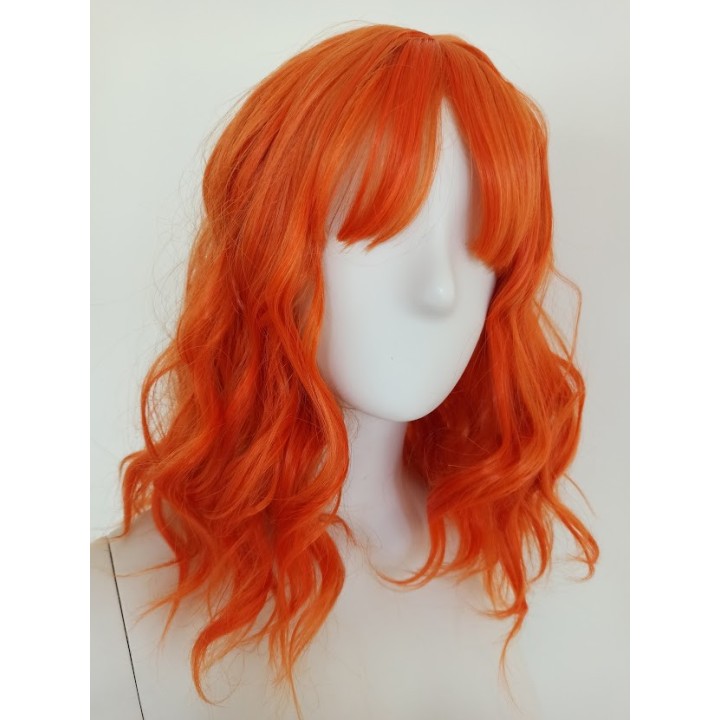 Peruka do ramion fale pomarańczowa ruda z grzywką PK070