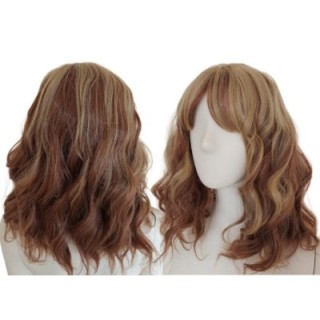 Peruka do ramion fale blond pasemka brąz lokowana PK071