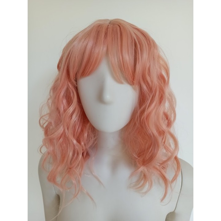 Peruka do ramion brzoskwiniowy róż z grzywką fale PK072