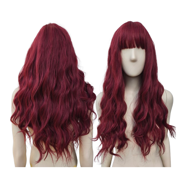 Peruka do ramion fale bordowa czerwona lokowana PK069