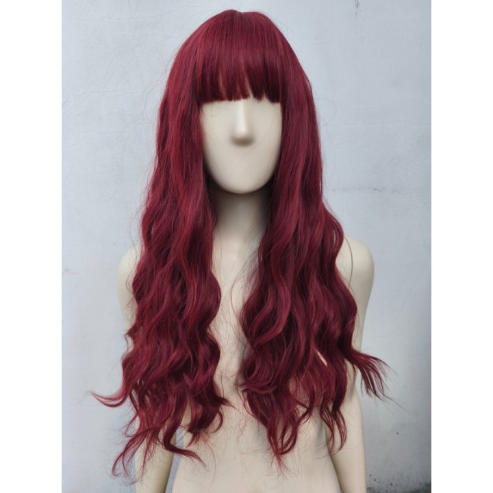 Peruka do ramion fale bordowa czerwona lokowana PK069