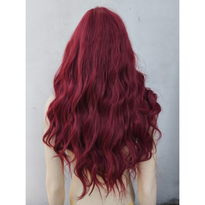 Peruka do ramion fale bordowa czerwona lokowana PK069