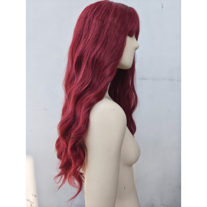 Peruka do ramion fale bordowa czerwona lokowana PK069