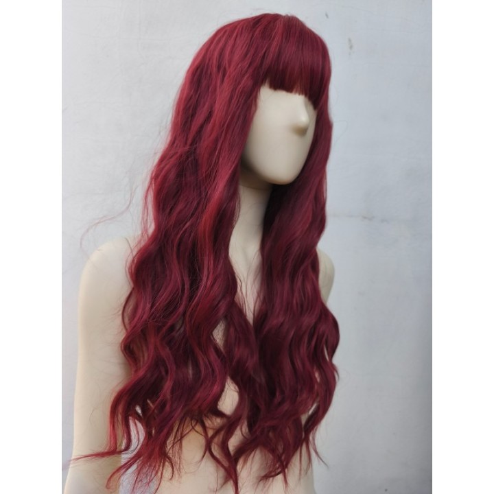 Peruka do ramion fale bordowa czerwona lokowana PK069