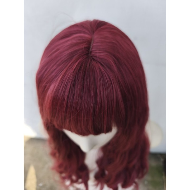 Peruka do ramion fale bordowa czerwona lokowana PK069