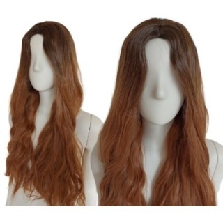 Peruka bez grzywki długie fale złoty brąz brązowa PK059