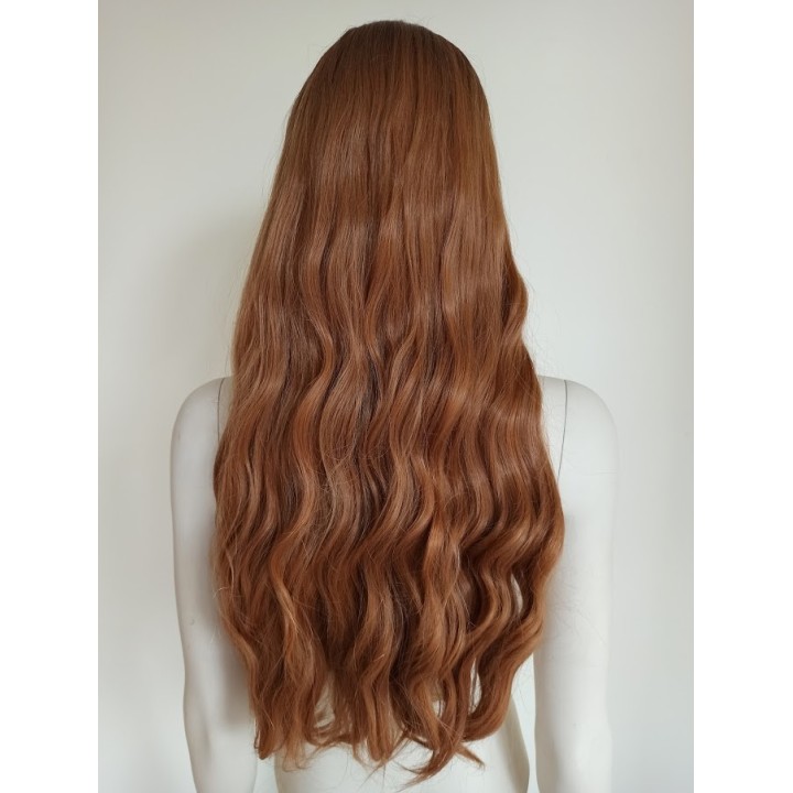 Peruka bez grzywki długie fale złoty brąz brązowa PK059