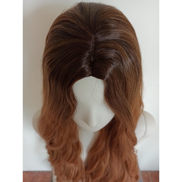 Peruka bez grzywki długie fale złoty brąz brązowa PK059