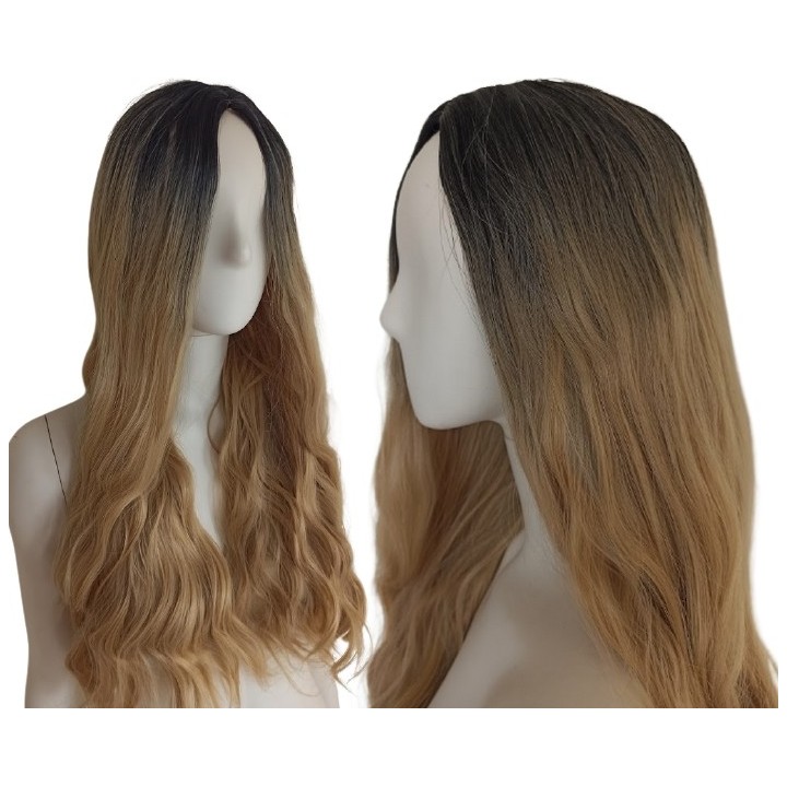 Peruka naturalny ciemny ciepły złoty blond fale PK061