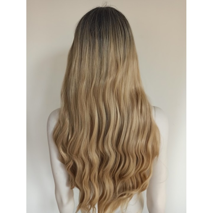 Peruka naturalny ciemny ciepły złoty blond fale PK061
