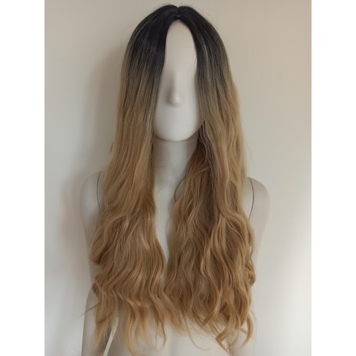 Peruka naturalny ciemny ciepły złoty blond fale PK061