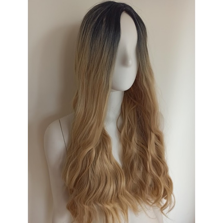 Peruka naturalny ciemny ciepły złoty blond fale PK061