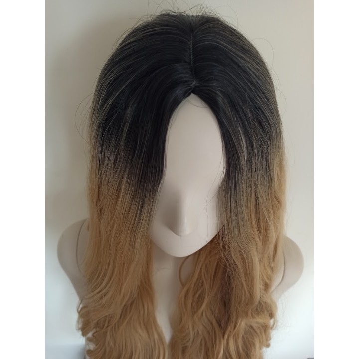 Peruka naturalny ciemny ciepły złoty blond fale PK061