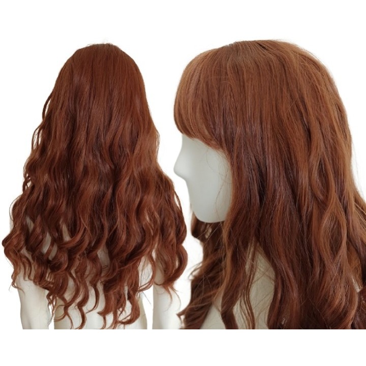 Peruka z prostą grzywką ciepły brąz loki fale brązowa cosplay Hermiona PK067