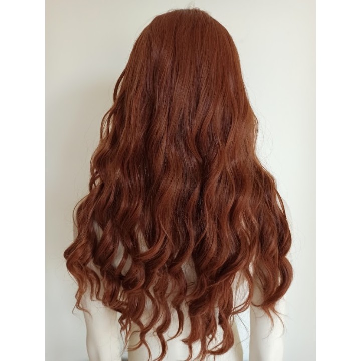 Peruka z prostą grzywką ciepły brąz loki fale brązowa cosplay Hermiona PK067