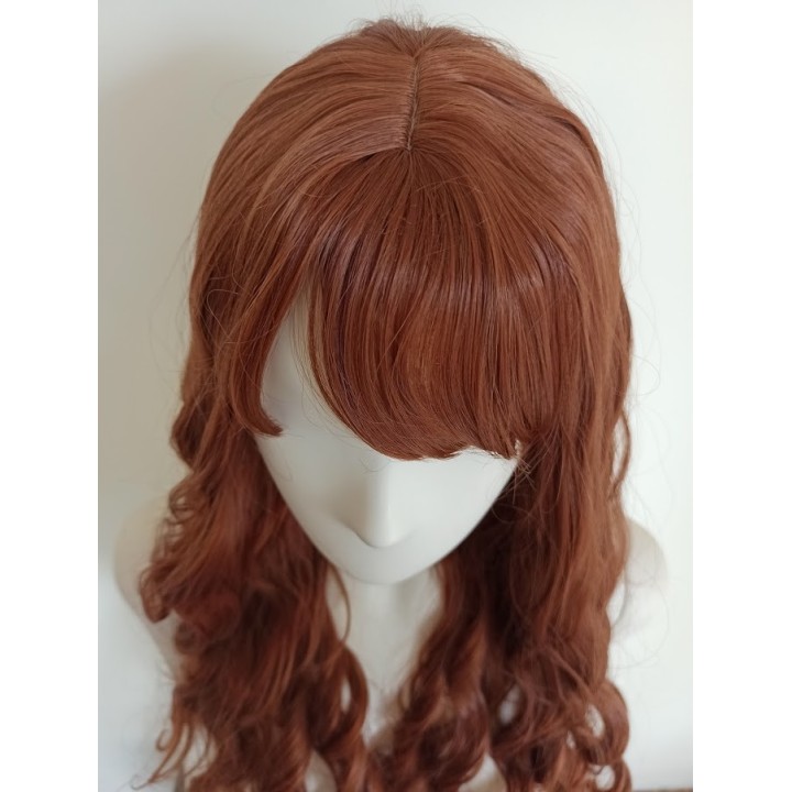 Peruka z prostą grzywką ciepły brąz loki fale brązowa cosplay Hermiona PK067