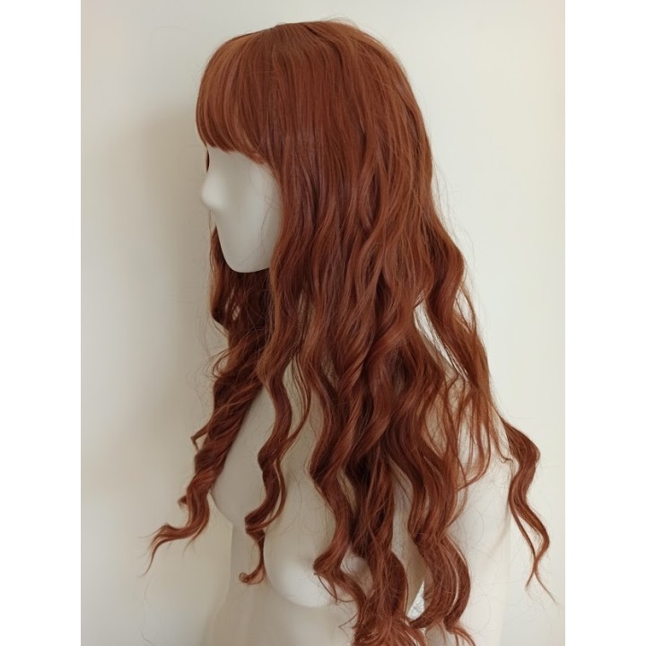 Peruka z prostą grzywką ciepły brąz loki fale brązowa cosplay Hermiona PK067