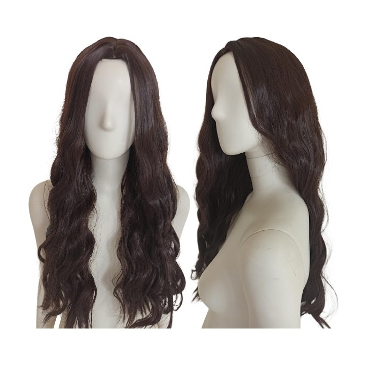 Peruka z przedziałkiem ciemny brąz długie loki PK087