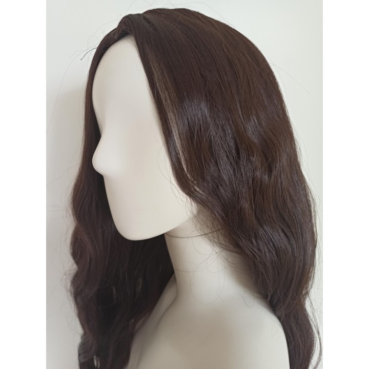 Peruka z przedziałkiem ciemny brąz długie loki PK087