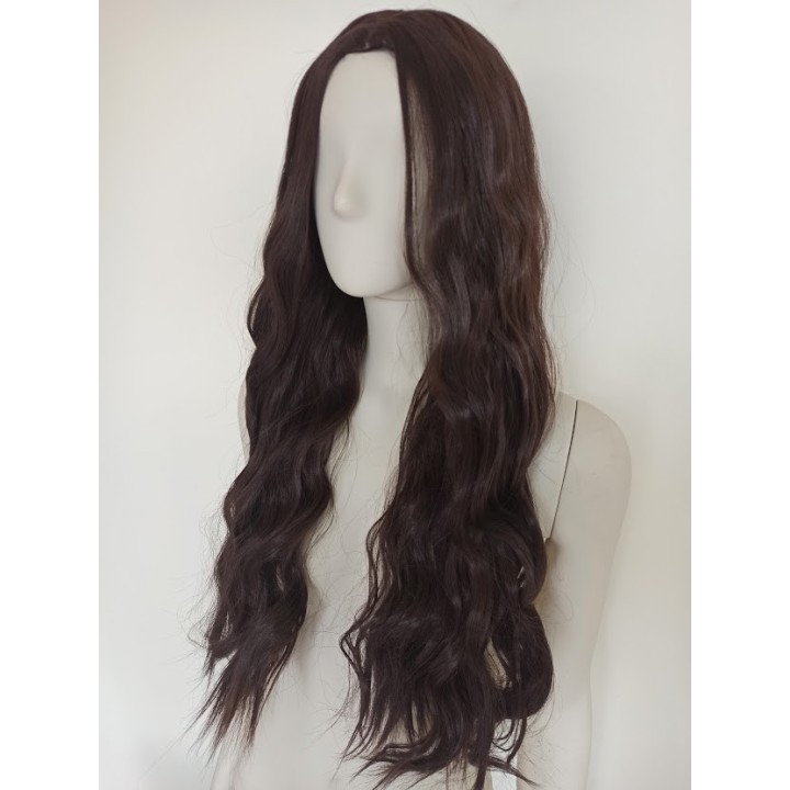 Peruka z przedziałkiem ciemny brąz długie loki PK087