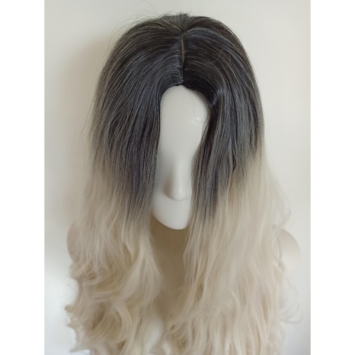 Peruka z przedziałkiem ombre jasny platynowy blond PK062