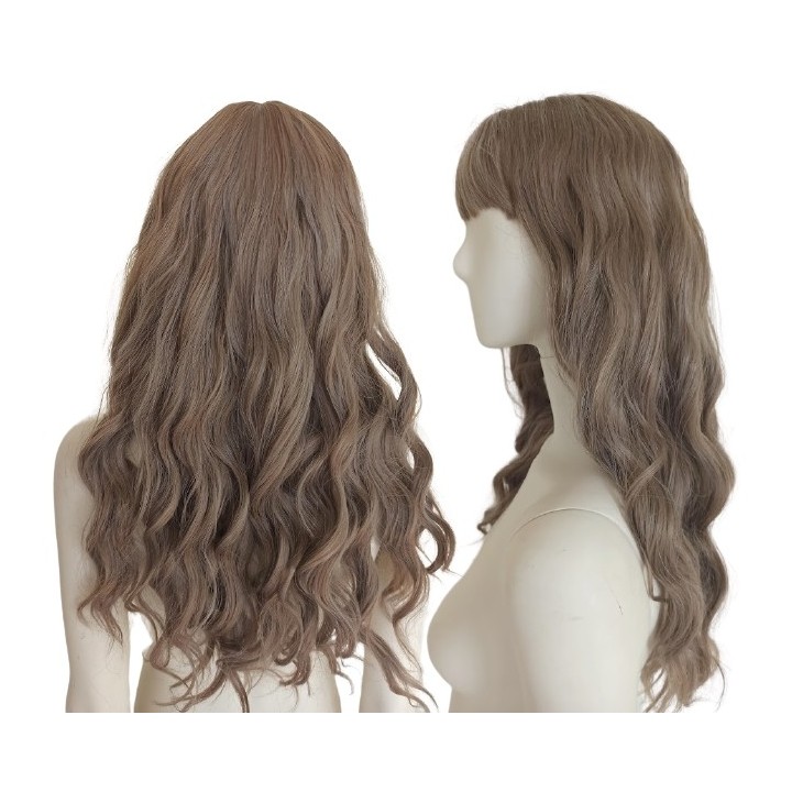 Peruka naturalny ciemny blond z grzywką loki fale PK089