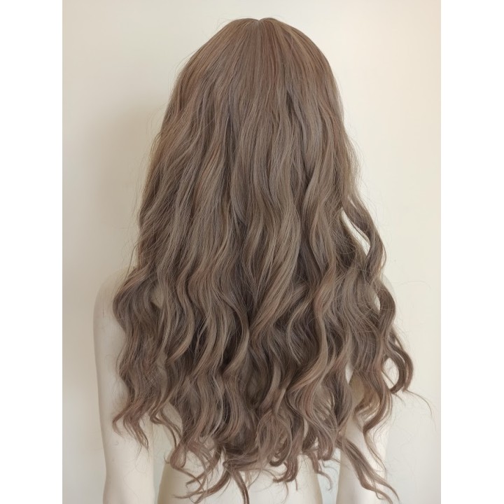 Peruka naturalny ciemny blond z grzywką loki fale PK089