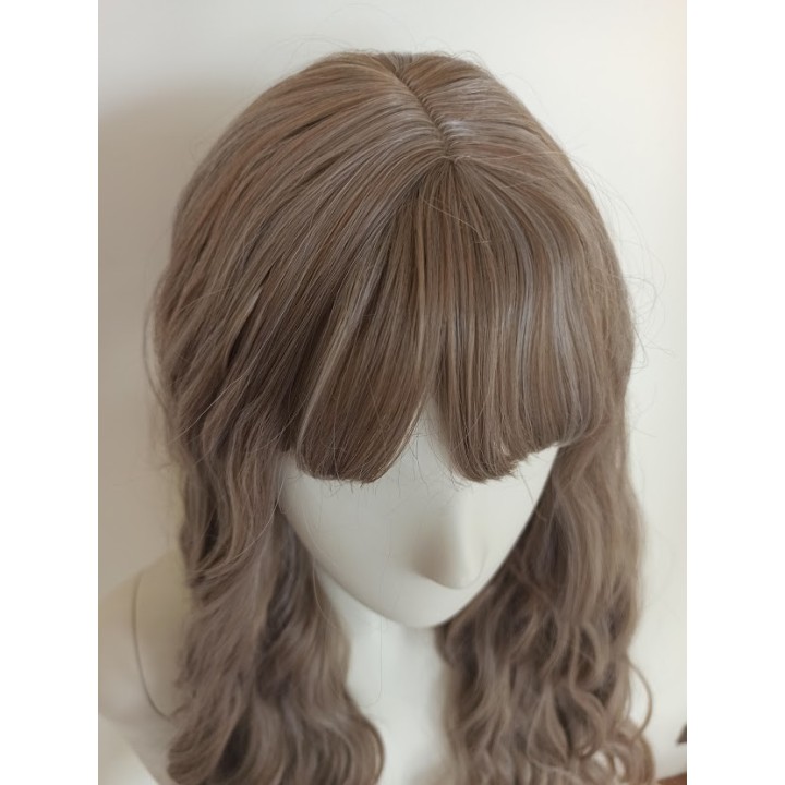 Peruka naturalny ciemny blond z grzywką loki fale PK089