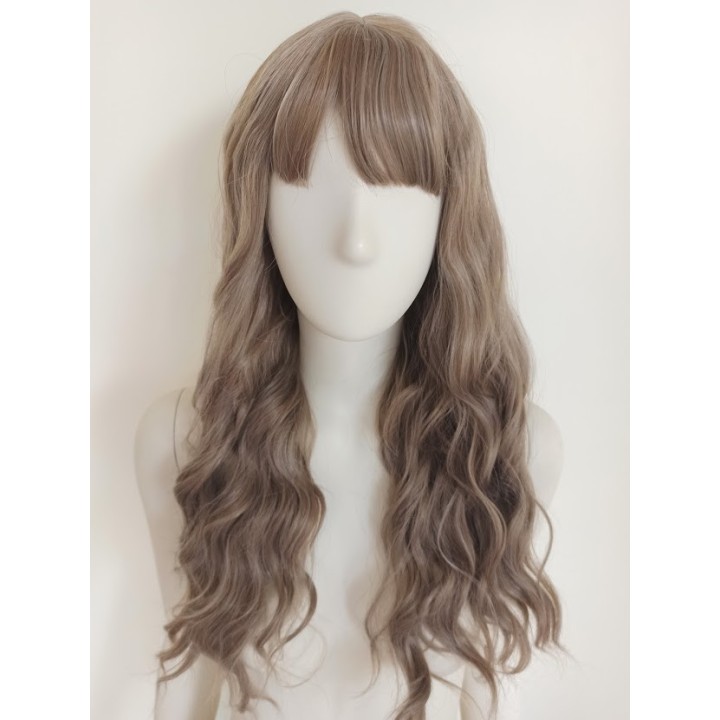 Peruka naturalny ciemny blond z grzywką loki fale PK089