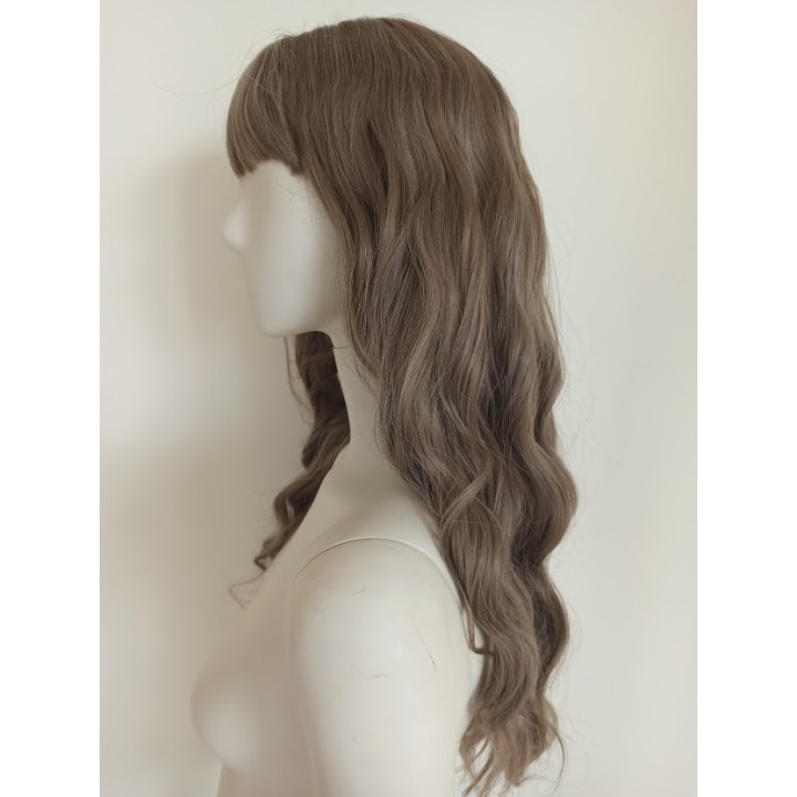 Peruka naturalny ciemny blond z grzywką loki fale PK089