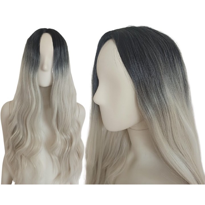 Peruka ombre czarno biała złamana biel platyna PK064