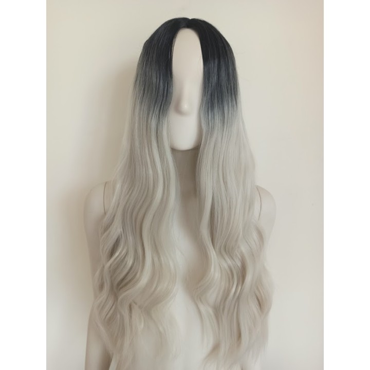 Peruka ombre czarno biała złamana biel platyna PK064