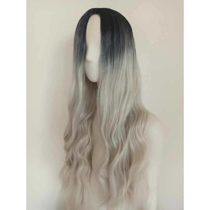 Peruka ombre czarno biała złamana biel platyna PK064