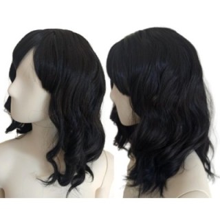 Peruka czarna do ramion fale z grzywką nu goth PK054