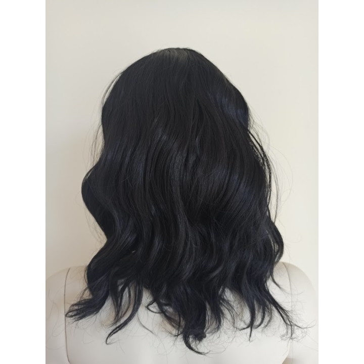 Peruka czarna do ramion fale z grzywką nu goth PK054