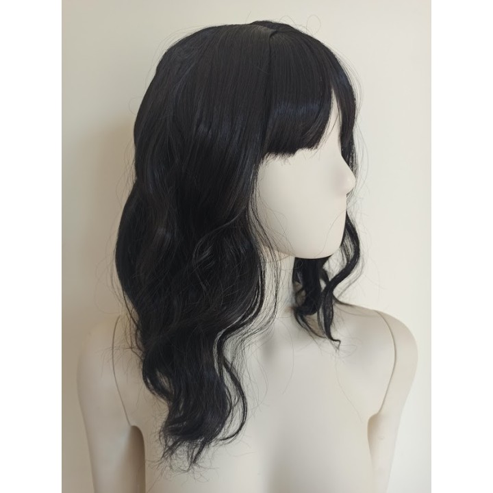 Peruka czarna do ramion fale z grzywką nu goth PK054